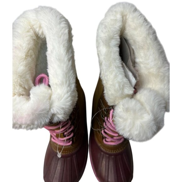 London Fog Girls Snow Boot, Size 5 Insulated With Fur Lining Pink & Brown - Picture 3 of 9